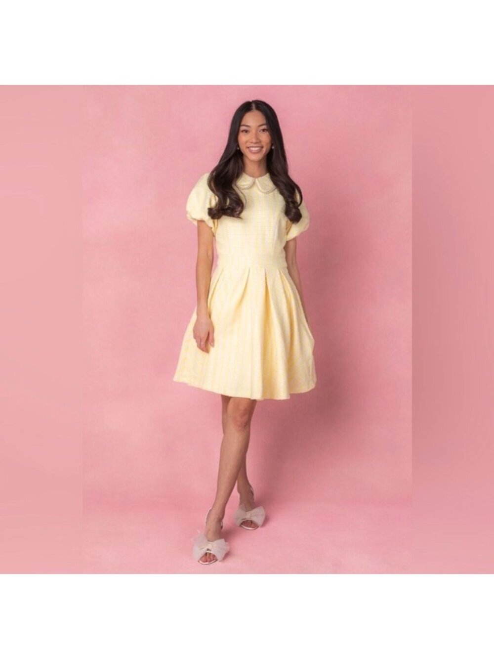 New! NWT Ivy City Celine Dress Medium Yellow White Check Fit and Flare Dress Pet